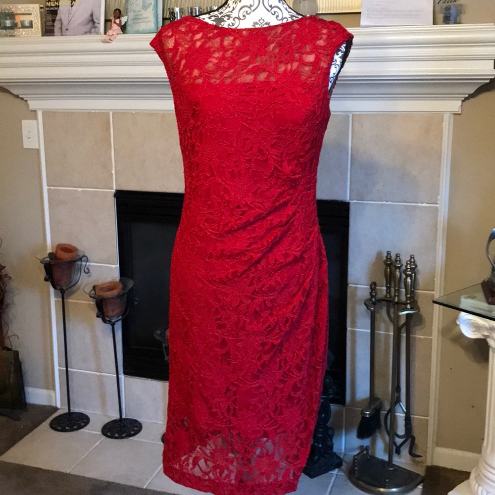 Ralph Lauren red lace designer dress